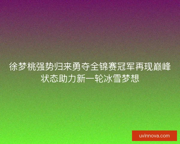 徐梦桃强势归来勇夺全锦赛冠军再现巅峰状态助力新一轮冰雪梦想